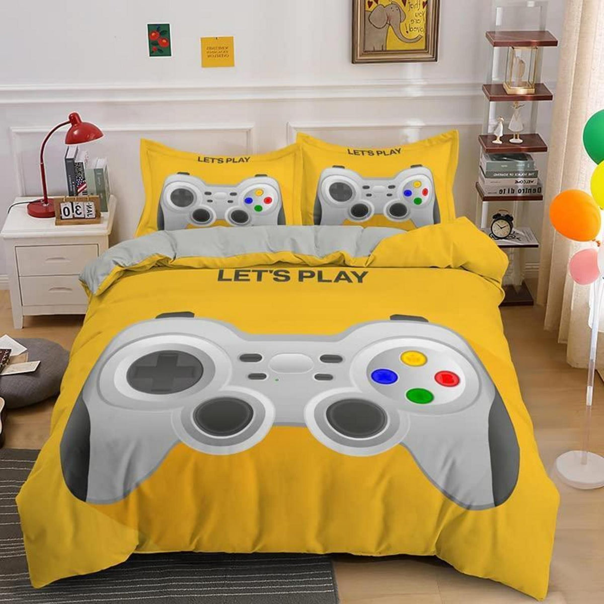 Gamer Bettwäsche Set 220x240cm – Gamepad Bettbezug für Kinder & Teenager
