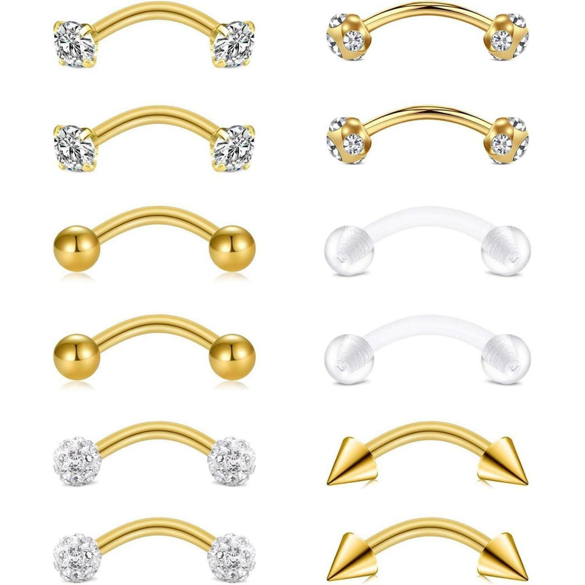 Chirurgenstahl Piercing Set 12 Stück | Silber Roségold Gold