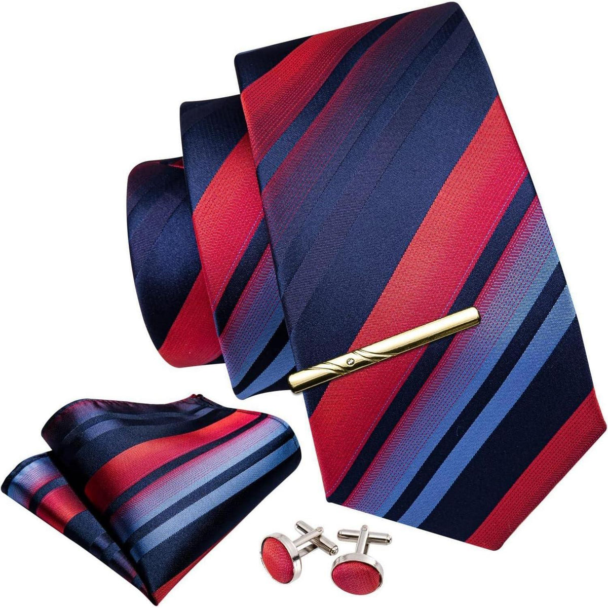 Herren Krawatten-Set mit Einstecktuch und Manschettenknöpfen
