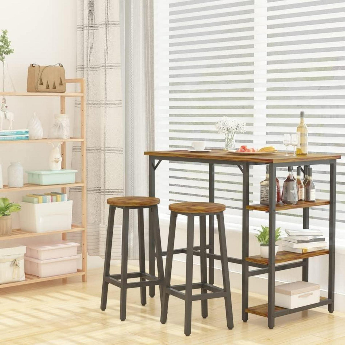 4 Barhocker Holzoptik Industriestil – Rustikales Braun