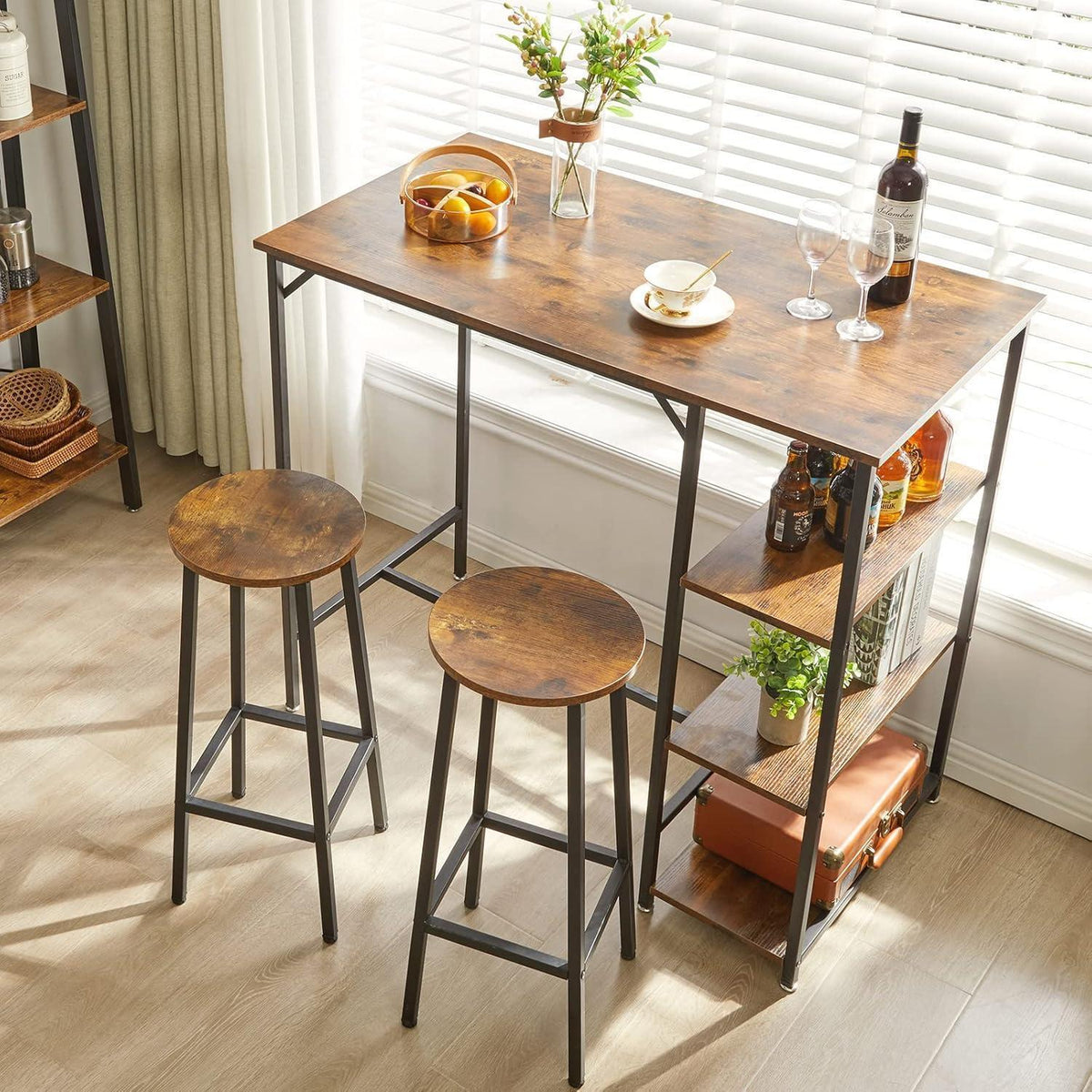 4 Barhocker Holzoptik Industriestil – Rustikales Braun