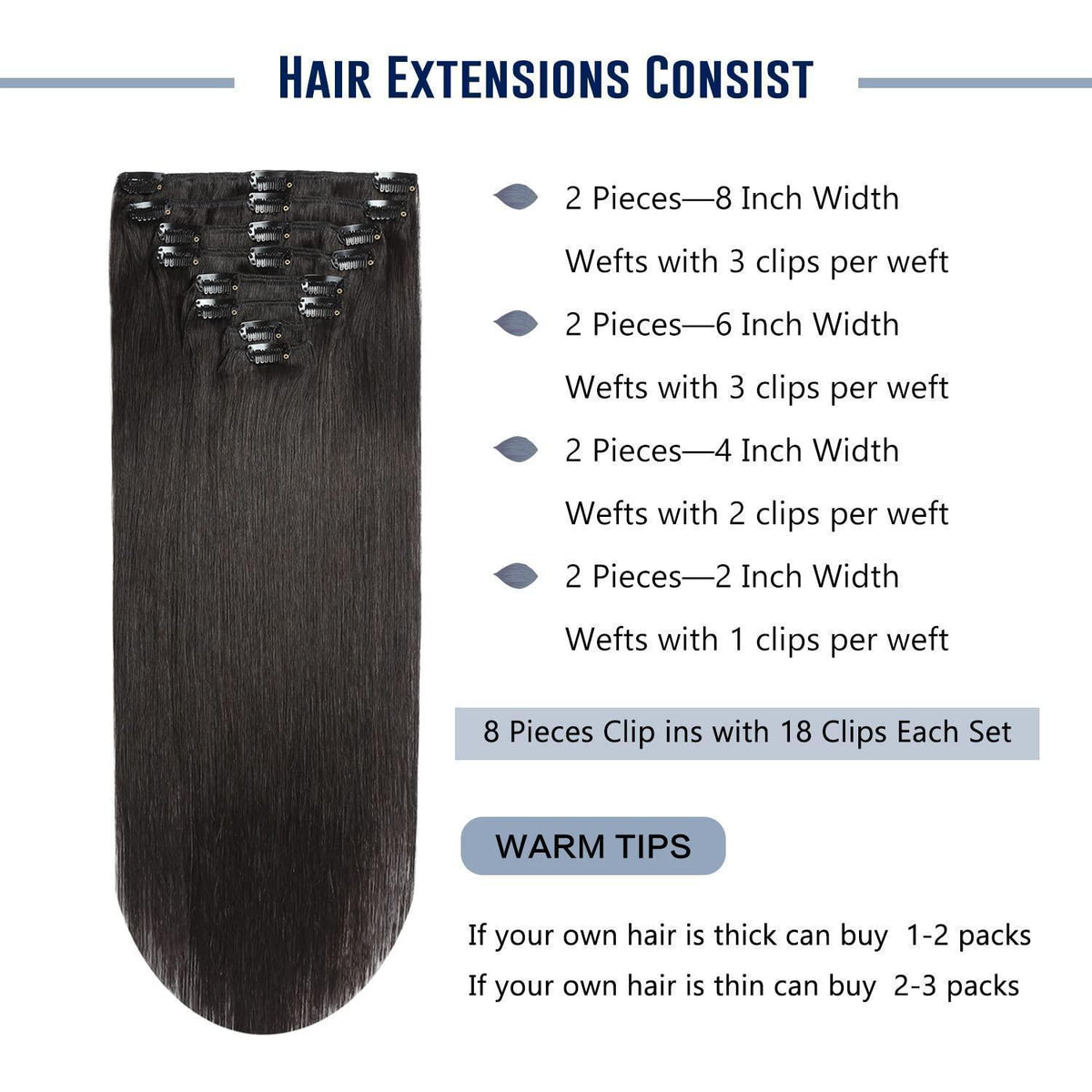 Clip In Echthaar Verlängerung Schwarz 45cm 120g Remy