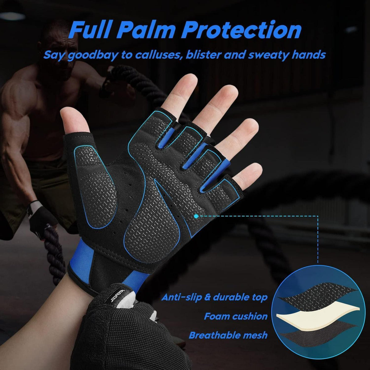 Fitness Handschuhe Trainings Crossfit Bodybuilding Blau XL