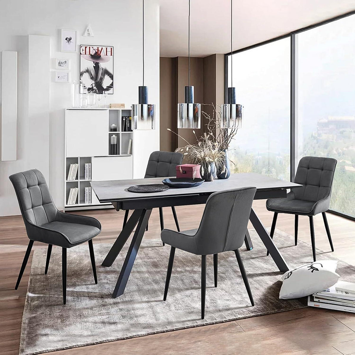 Samt Esszimmerstühle Set 4er – Gepolstert, Grau