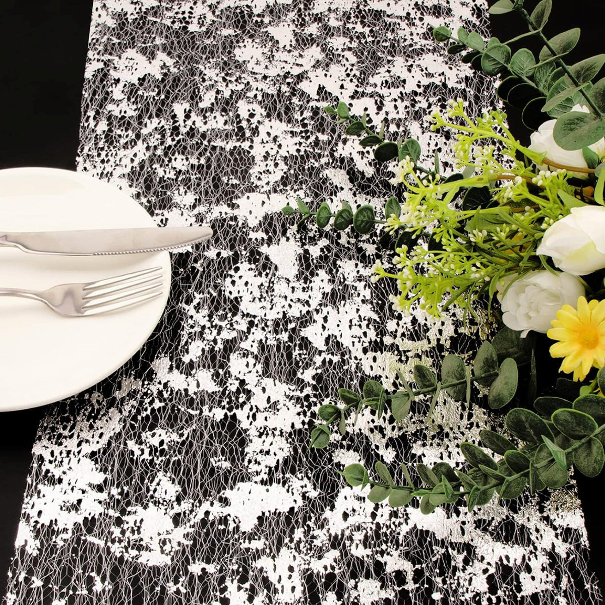 Glänzender Silber Tischläufer 29cm x 9m für Hochzeit Weihnachten Party