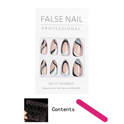 Abstrakt Blaue Press On Nails Set – Mandelform & Geleekleber