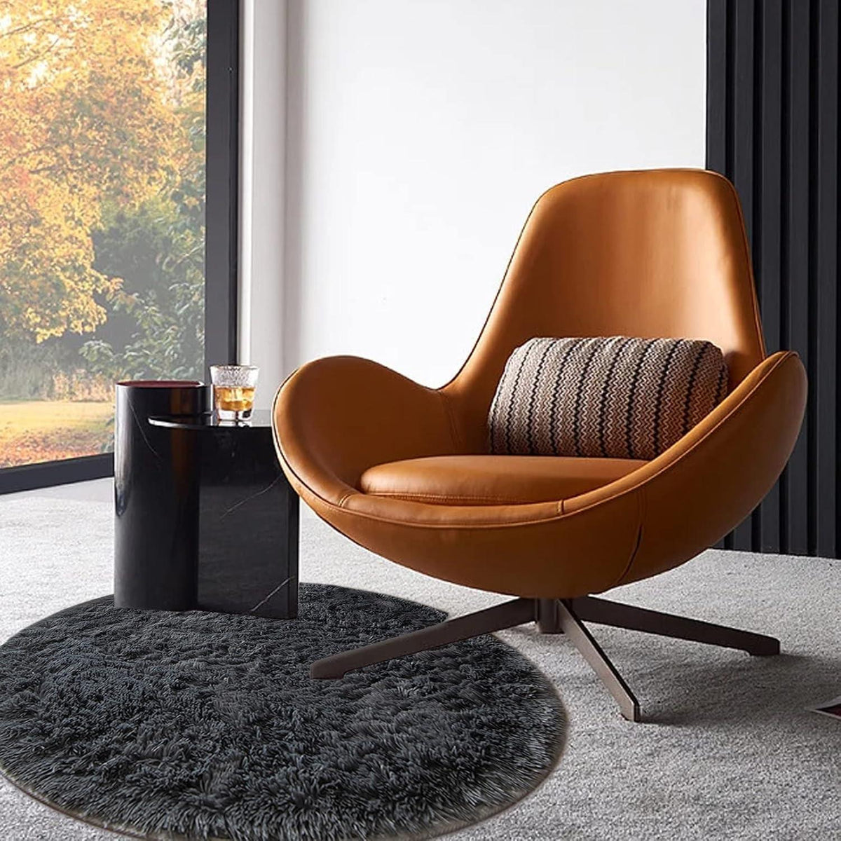 Runder Teppich Grau 120cm - Hochflor Shaggy Wohnzimmer Teppich