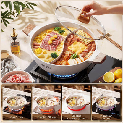 Geteilter Shabu-Topf 5QT mit Trennwand für alle Herde