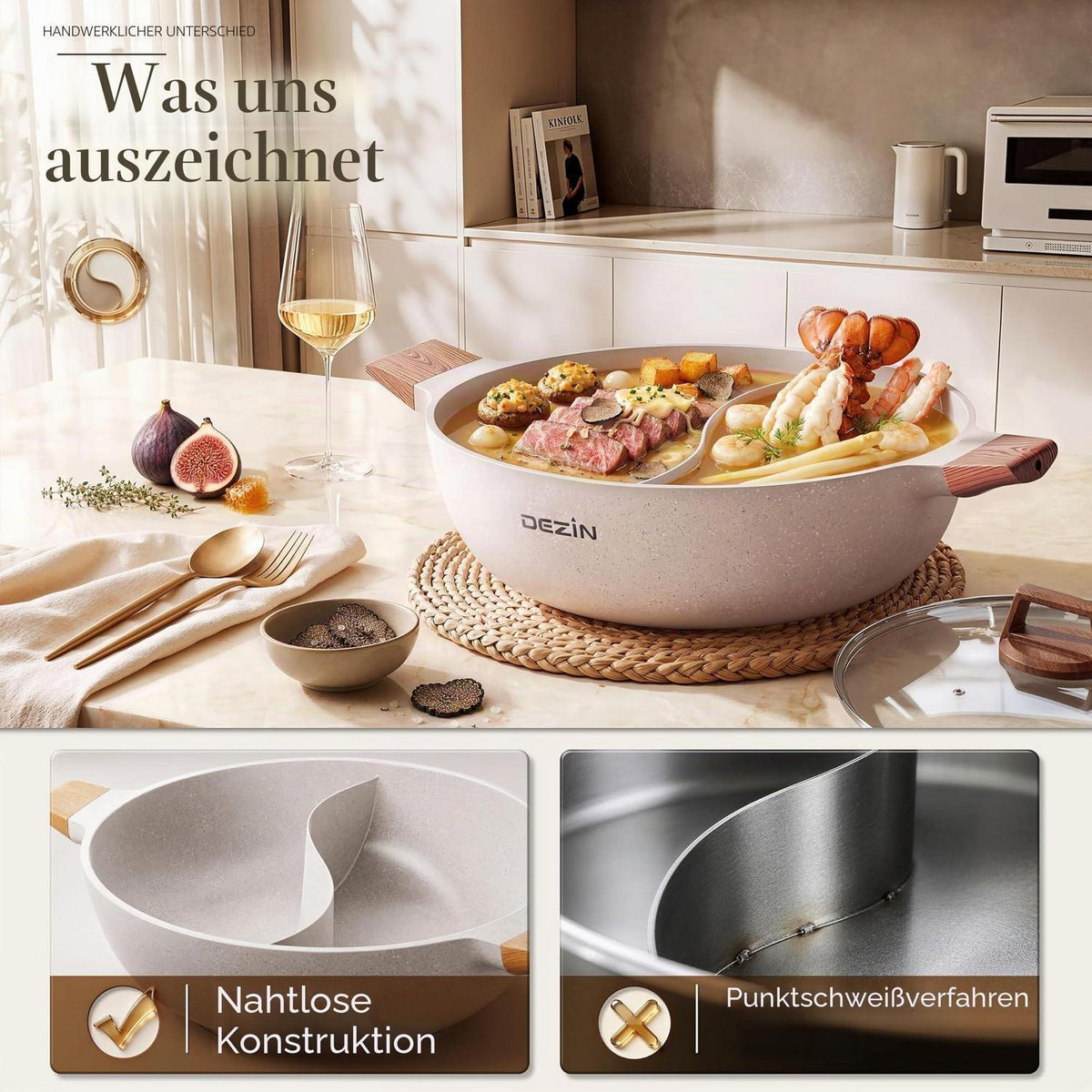 Geteilter Shabu-Topf 5QT mit Trennwand für alle Herde