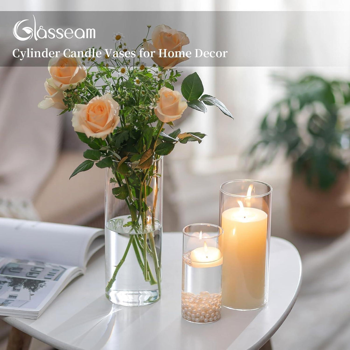 Glasvasen Zylinder 10er Set Klar 15-25cm für Blumen & Kerzen