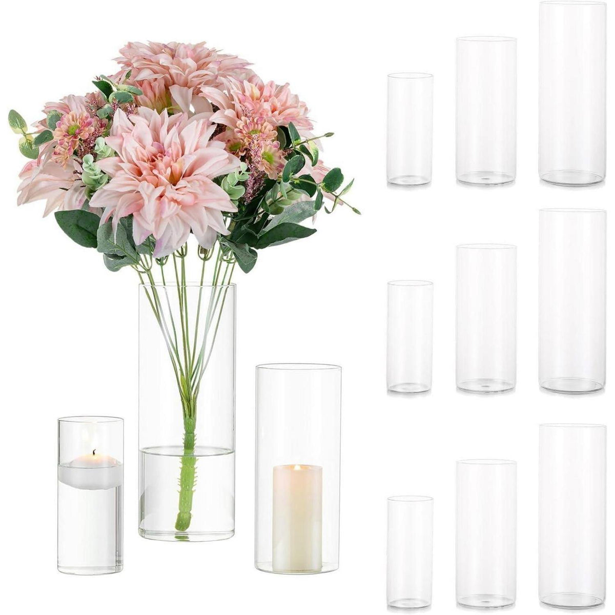 Glasvasen Zylinder Set 4 Stück klar modern 15-25cm Höhe