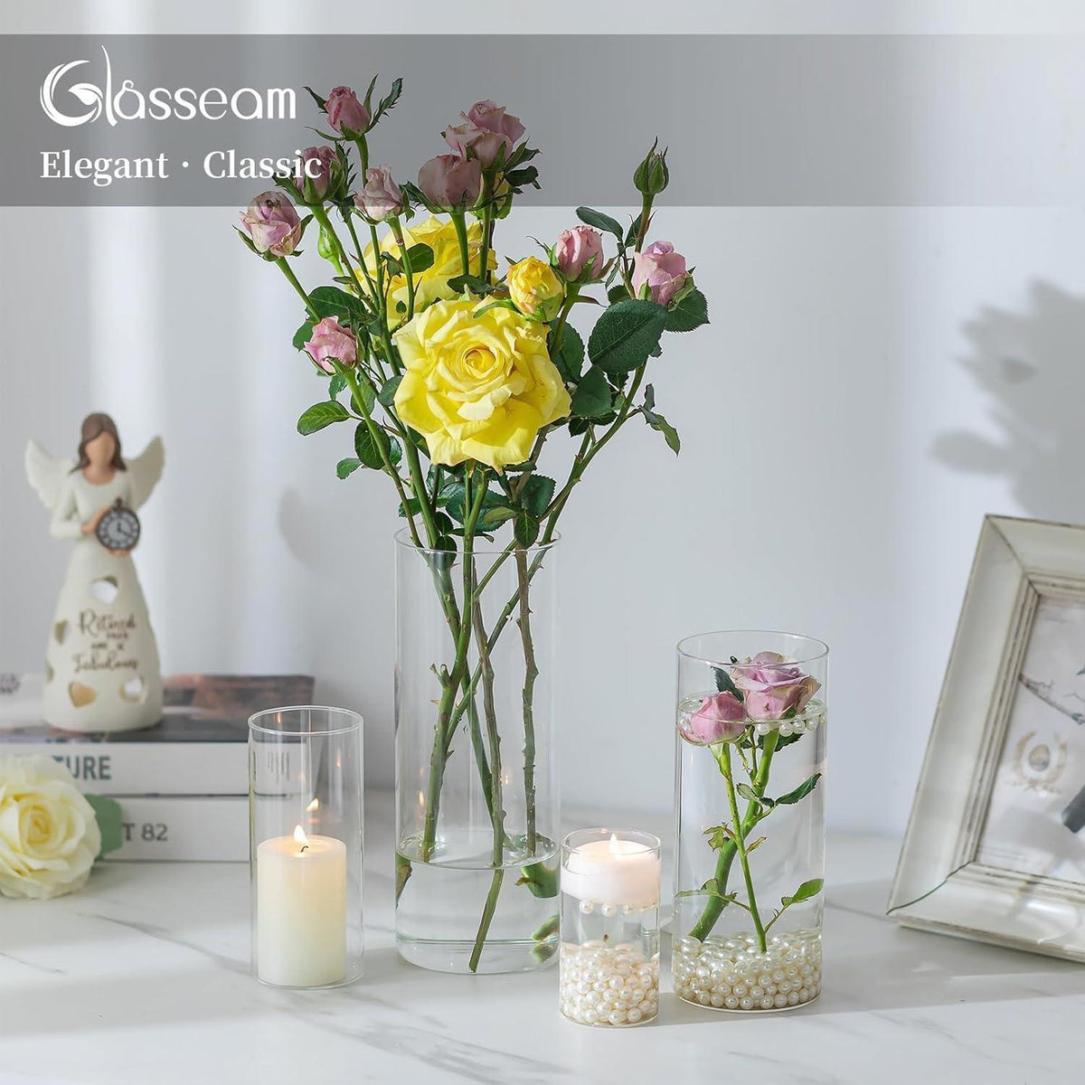 Glasvasen Zylinder Set 4 Stück klar modern 15-25cm Höhe