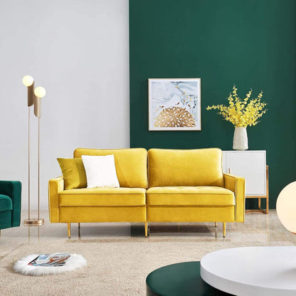 Modernes Samt Sofa 2-Sitzer – Gelb, Einfach Aufbauen