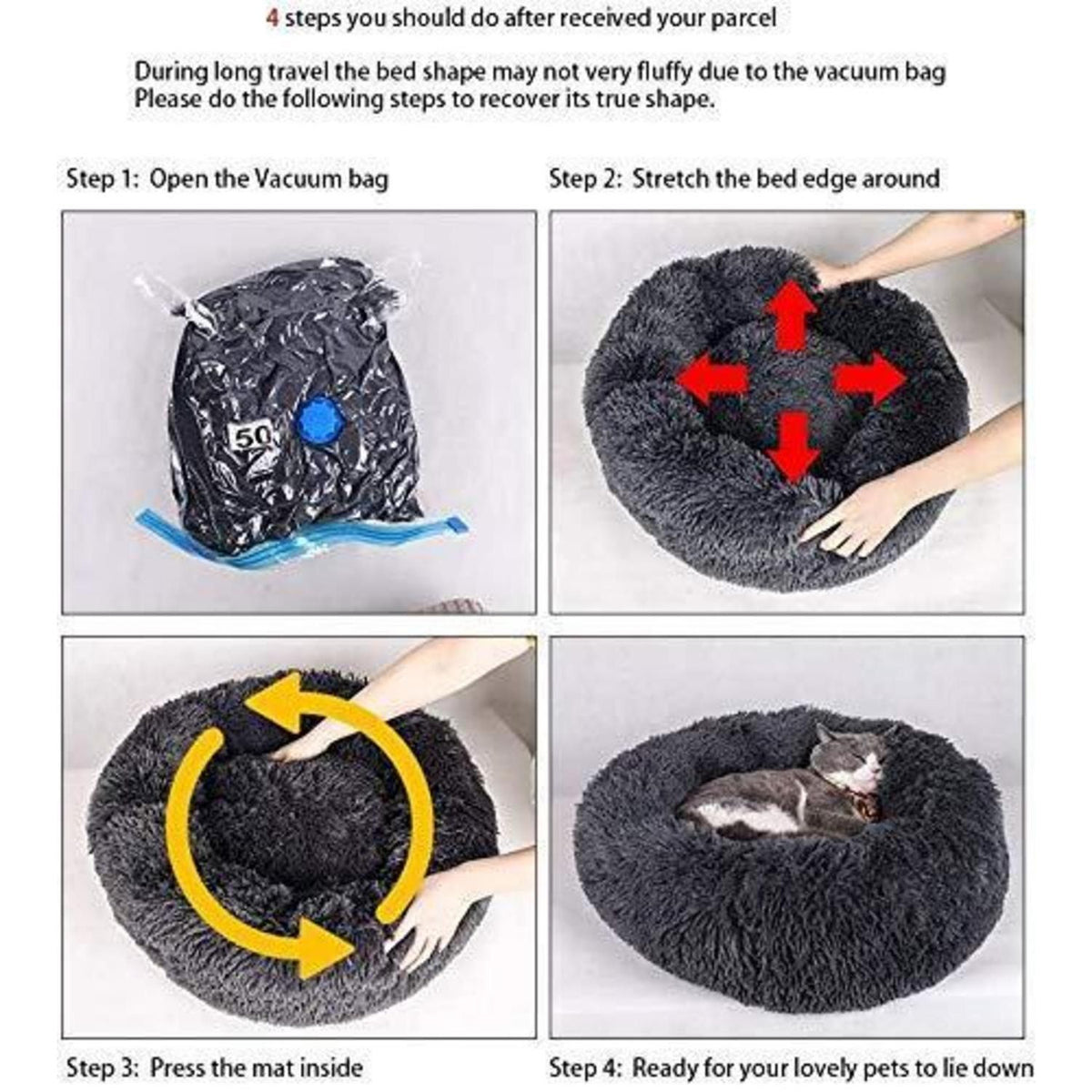 Flauschiges Hundebett Orthopädisch Ø 120cm Schwarz