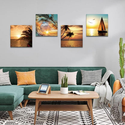 4-teilig Leinwandbild Segelboot & Meer - Moderne Wanddekoration 30x30cm