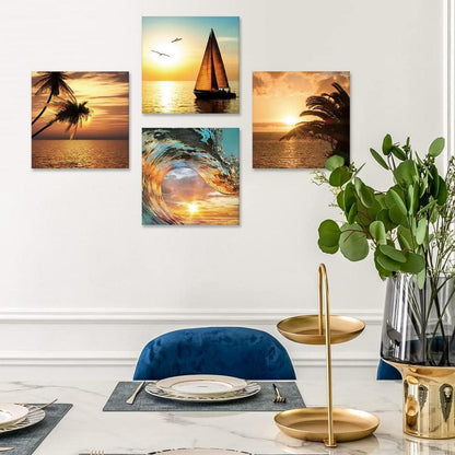 4-teilig Leinwandbild Segelboot & Meer - Moderne Wanddekoration 30x30cm
