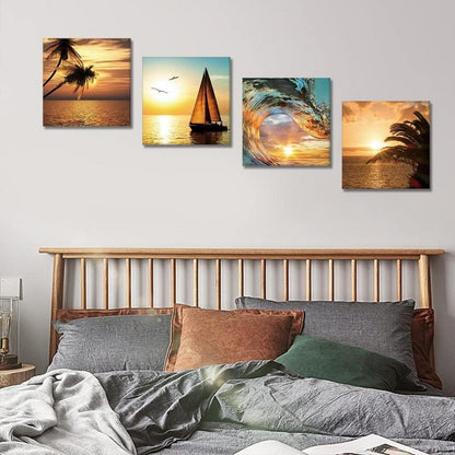 4-teilig Leinwandbild Segelboot & Meer - Moderne Wanddekoration 30x30cm