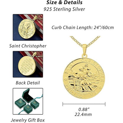 Heiliger Christophorus Kette 925 Sterling Silber vergoldet 60cm
