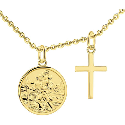 Heiliger Christophorus Kette 925 Sterling Silber Gold Medaille Kreuz