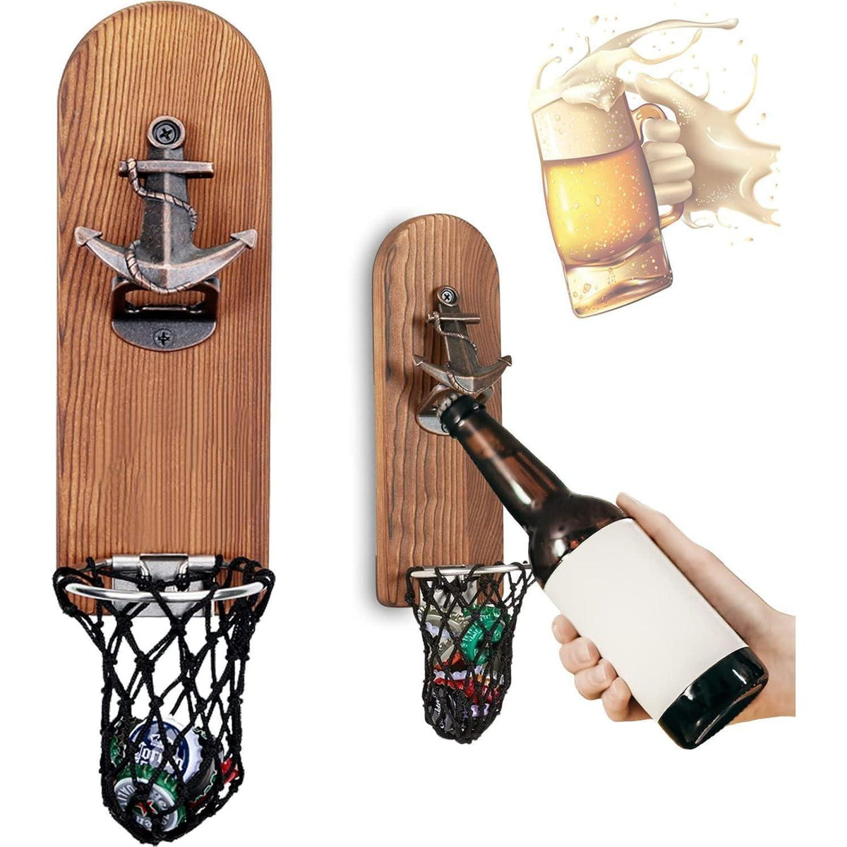 Wandflaschenöffner mit Auffangbehälter & Magnet
