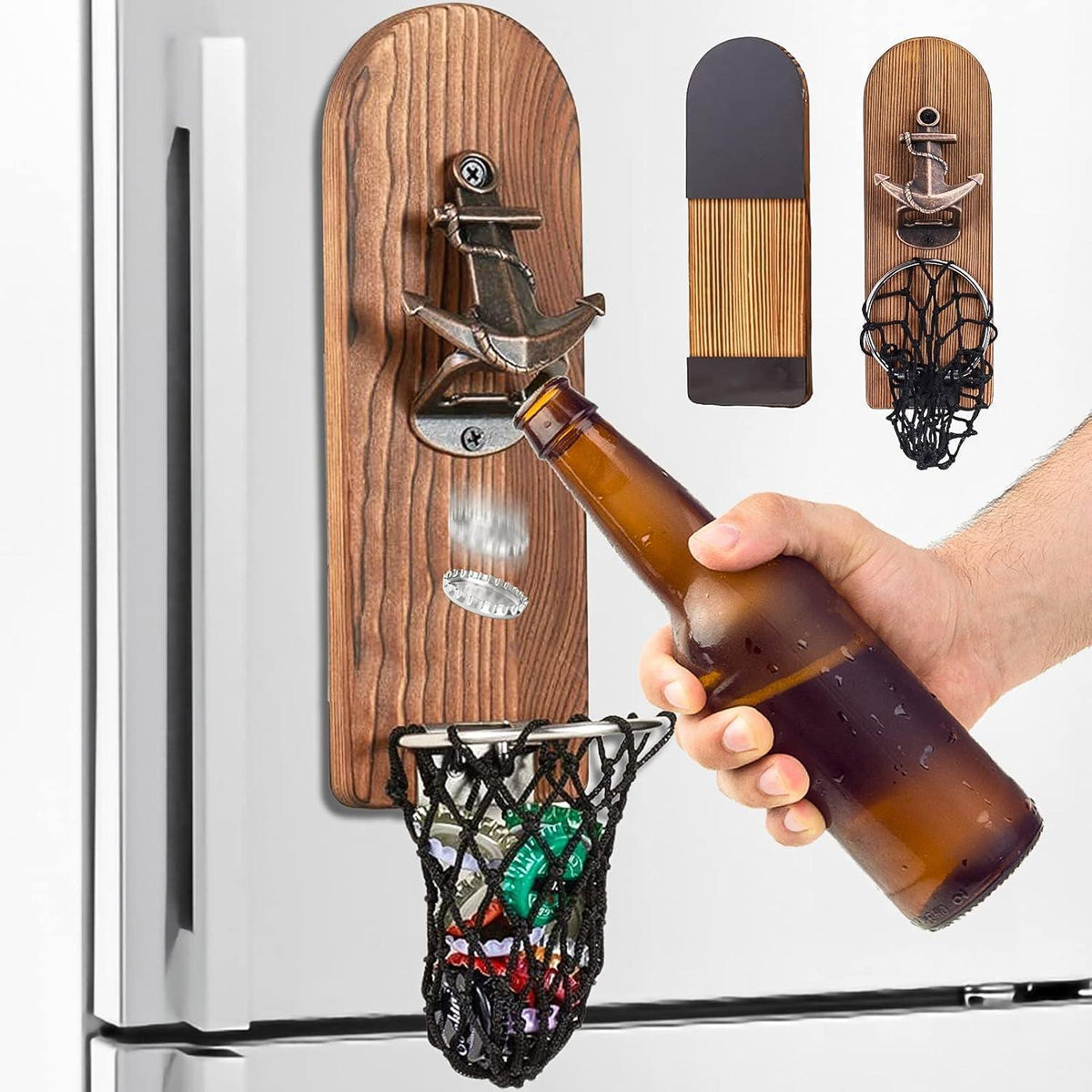 Wandflaschenöffner mit Auffangbehälter & Magnet