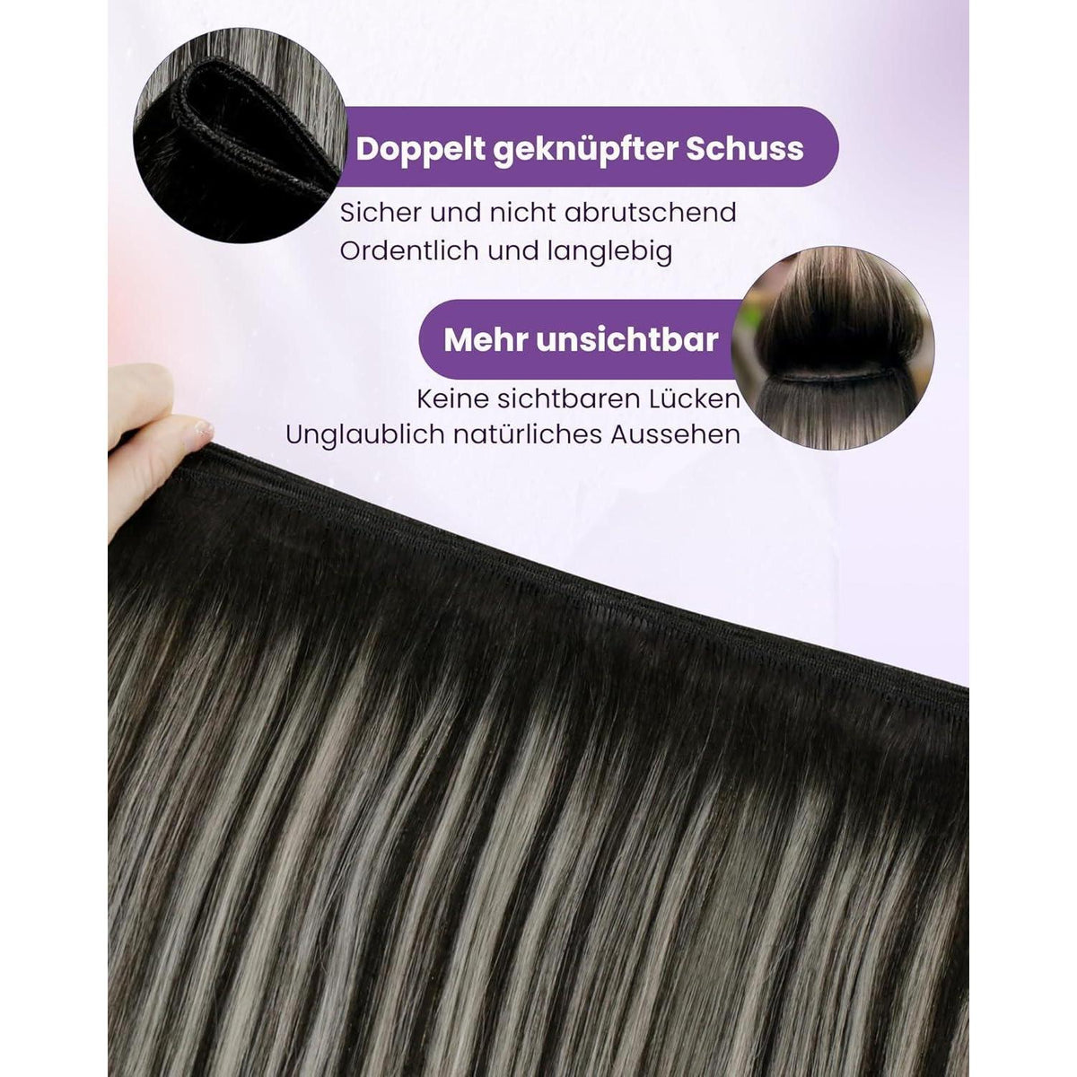 Echthaar Tressen Schwarz Ombre Silber 40cm - 100g