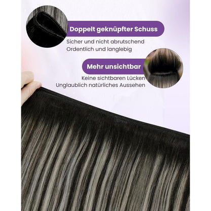 Echthaar Tressen Schwarz Ombre Silber 40cm - 100g