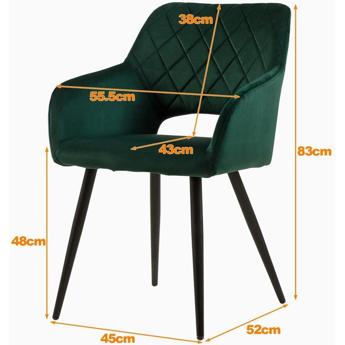 Samt Esszimmerstühle 2er Set mit Armlehnen, Grün