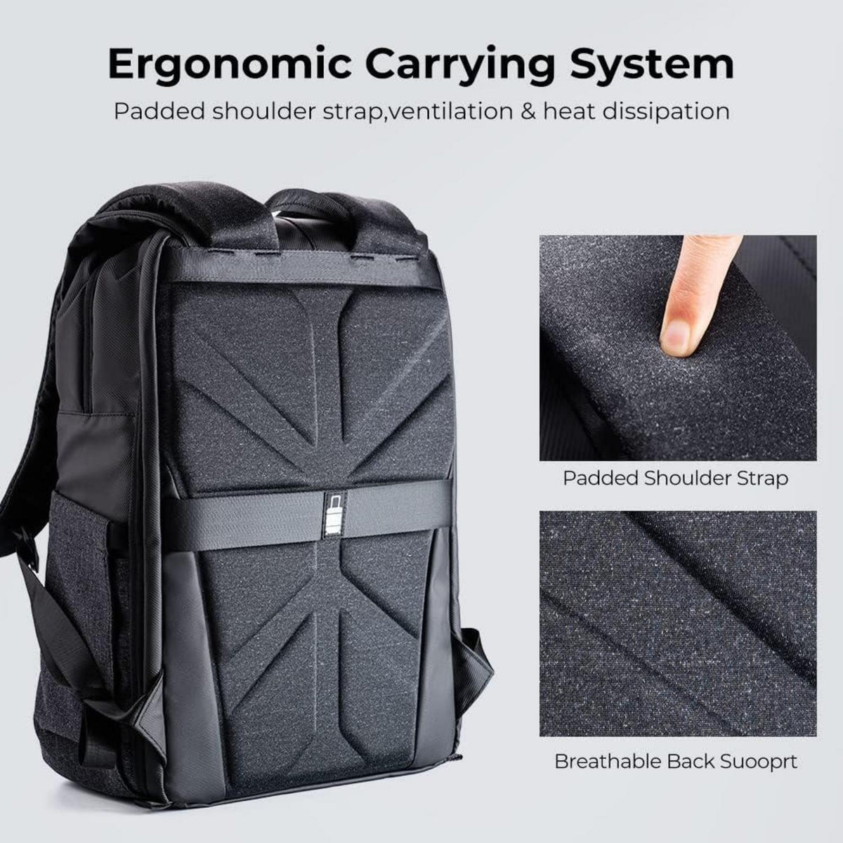 Kamerarucksack 20L mit Laptopfach & Regenschutz – Schwarz/Grau