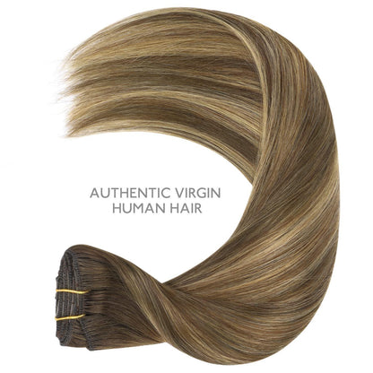 Clip-in Haarverlängerung Echthaar Balayage Schoko-Karamell