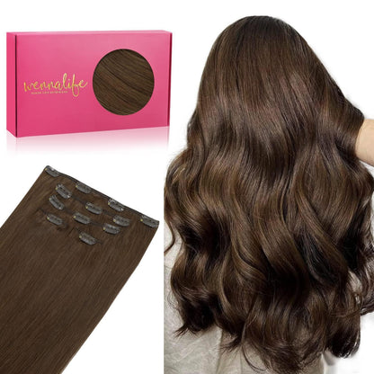 Echthaar Clip-in Extensions Schokoladenbraun 40cm