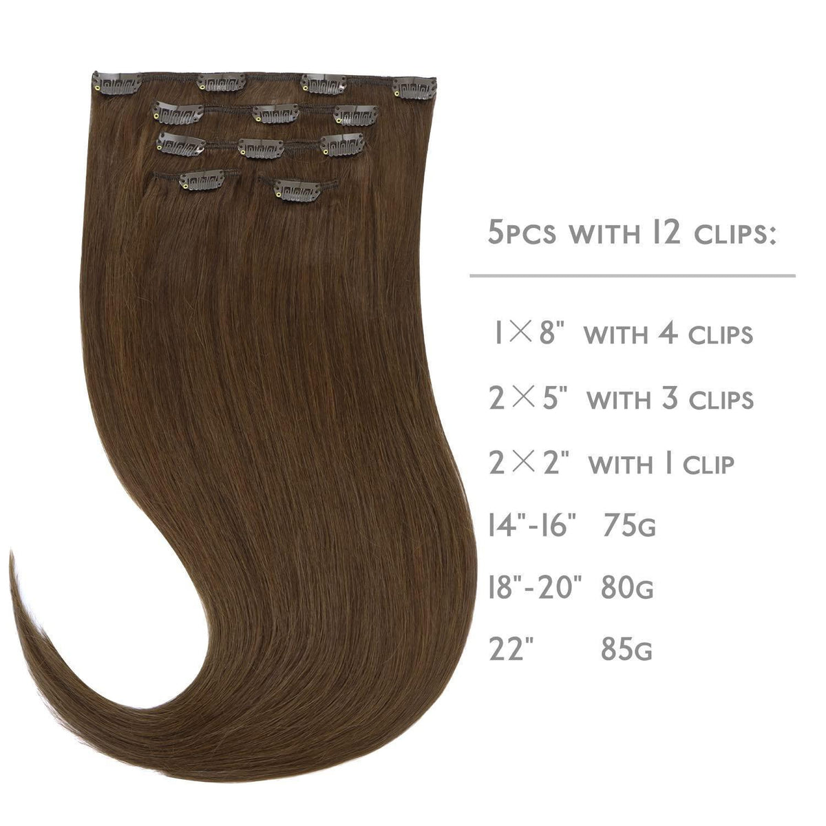 Echthaar Clip-in Extensions Schokoladenbraun 40cm