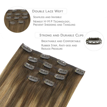 Clip-in Haarverlängerung Echthaar Balayage Schoko-Karamell