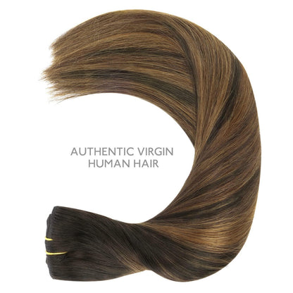 Clip-in Haarverlängerung Echthaar Balayage Dunkelbraun-Kastanienbraun