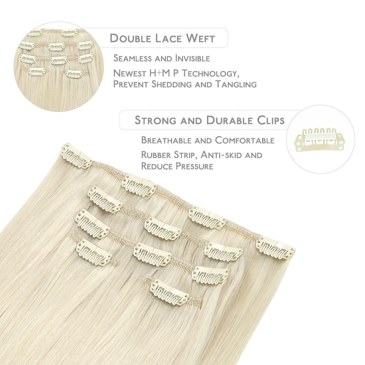 Echthaar Clip-in Extensions Platinblond 40cm - 75g