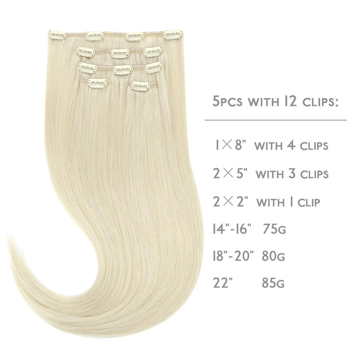Echthaar Clip-in Extensions Platinblond 55cm - 85g