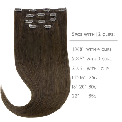 Echthaar Clip-in Extensions Dunkelbraun 35cm - 75g