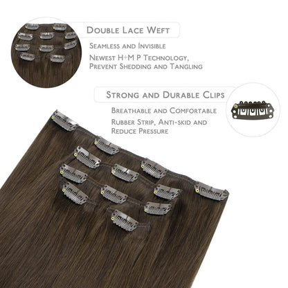 Echthaar Clip-in Extensions Dunkelbraun 35cm - 75g