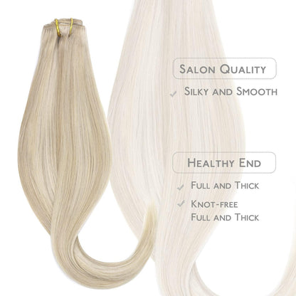 Echthaar Clip-in Extensions Aschblond Highlights Platinblond 45cm