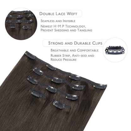 Echthaar Clip-in Extensions Dunkelbraun 50cm - 80g