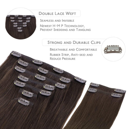 Clip-in Haarverlängerung Echthaar 35cm Dunkelbraun/Hellbraun