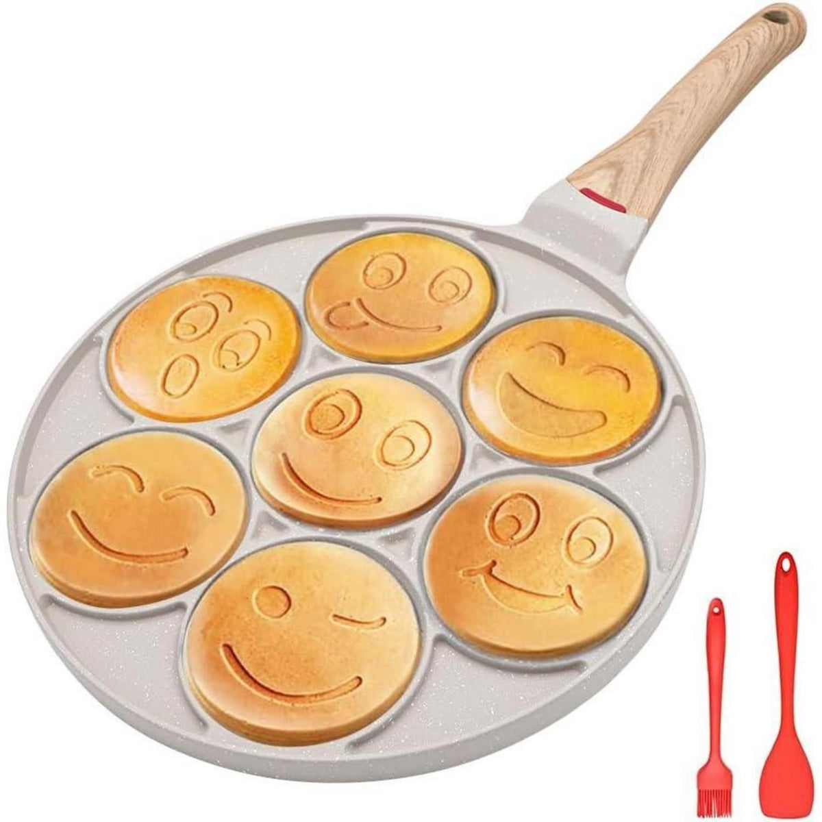 Smiley Pfanne mit 7 Löchern, Antihaft, für Gasherde, Weiß