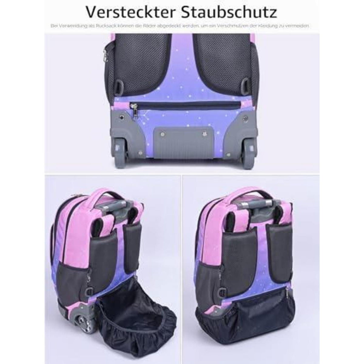 Trolley Rucksack mit Rollen – Schulranzen für Kinder & Teenager Pink Blumen