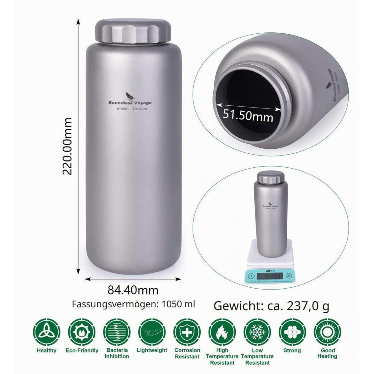Titan Trinkflasche & Becher Set Outdoor Camping 1050ml