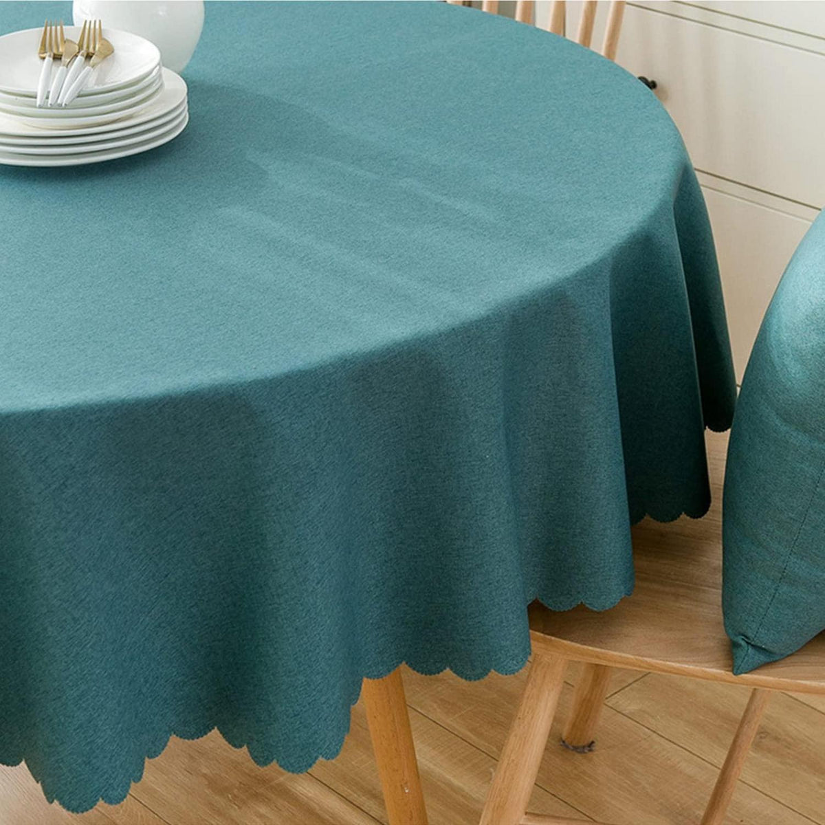 Runde wasserdichte Tischdecke Blaugrün 140cm – Fleckresistent & Pflegeleicht