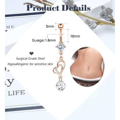 Bauchnabelpiercing Set 6 Stück 14G Chirurgenstahl Roségold Zirkonia Dangle