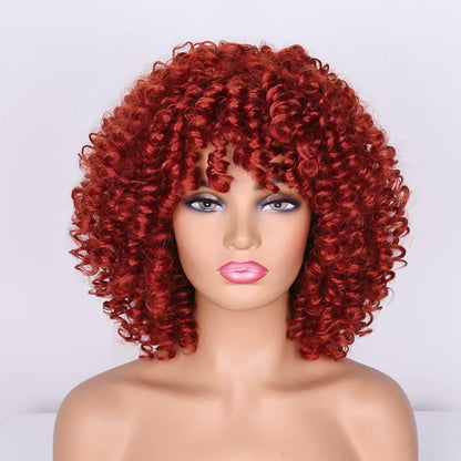 Rote Afro Locken Perücke mit Pony – Kurz & Natürlich