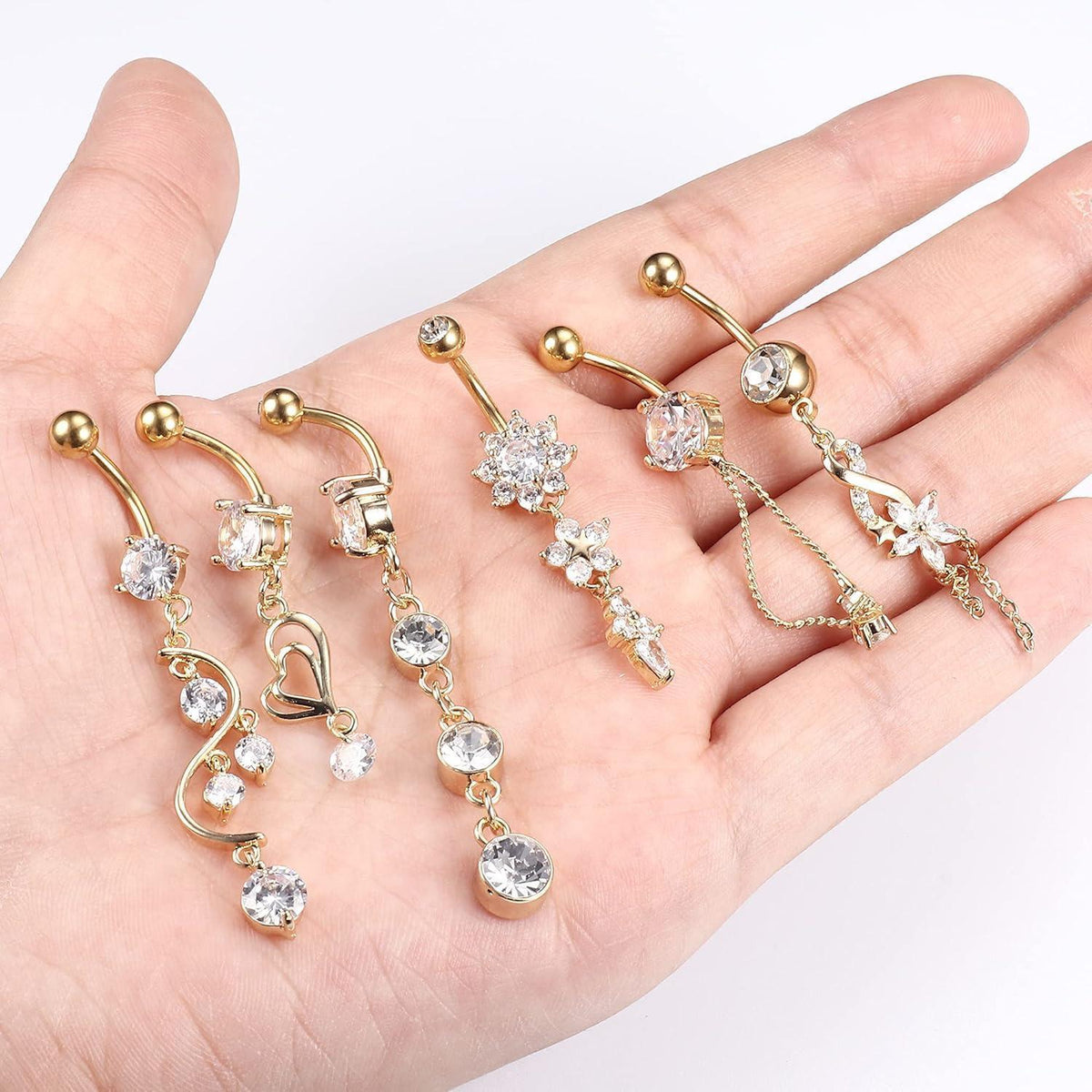 Bauchnabelpiercing Set 6 Stück 14G Chirurgenstahl mit Zirkonia Gold