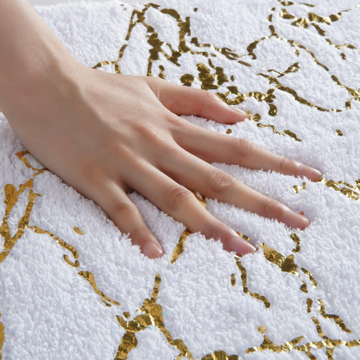 Rutschfeste Badematte Weiß & Gold - Mikrofaser Teppich 40x60 cm