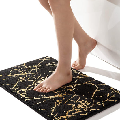 Rutschfeste Badematte Schwarz Gold | Mikrofaser Teppich 40x60 cm
